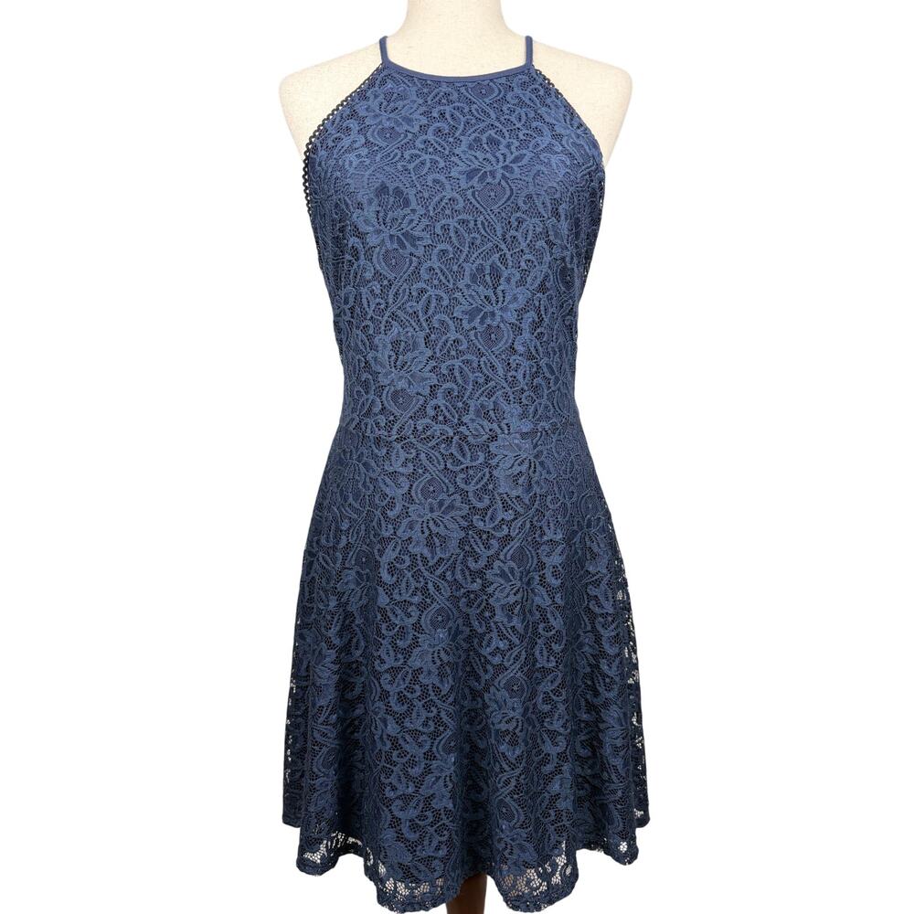 Alter’d State Blue Lace Halter Dress Fit & Flare Romantic Boho Size Large